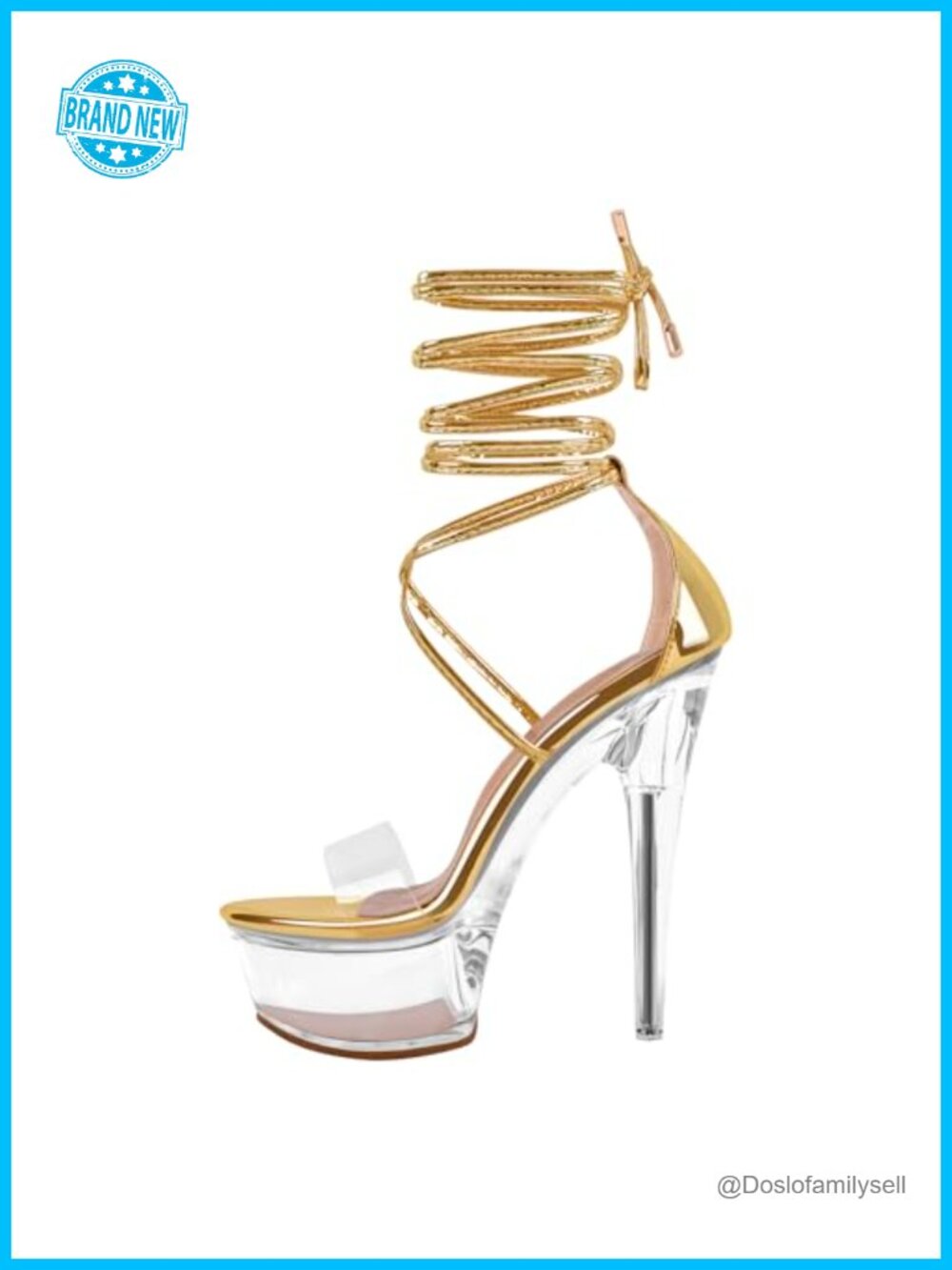 Clear Platform Lace-Up Stiletto Heel PU Synthetic Open Toe Ankle Strap Formal